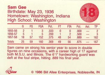 1986-87 Bank One Indiana Hoosiers All-Time Greats of IU Basketball (Series I) #18 Sam Gee Back