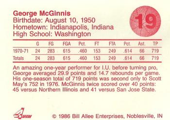1986-87 Bank One Indiana Hoosiers All-Time Greats of IU Basketball (Series I) #19 George McGinnis Back