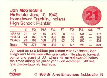 1986-87 Bank One Indiana Hoosiers All-Time Greats of IU Basketball (Series I) #21 Jon McGlocklin Back