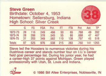 1986-87 Bank One Indiana Hoosiers All-Time Greats of IU Basketball (Series I) #38 Steve Green Back