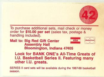 1986-87 Bank One Indiana Hoosiers All-Time Greats of IU Basketball (Series I) #42 Indiana Hoosiers Checklist Back