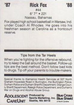 1987-88 North Carolina Tar Heels Police #NNO Rick Fox Back