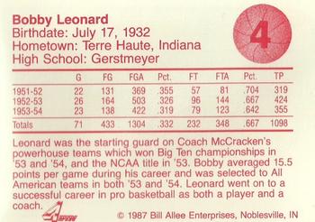 1986-87 Bank One Indiana Hoosiers All-Time Greats of IU Basketball (Series II) #4 Bobby Leonard Back