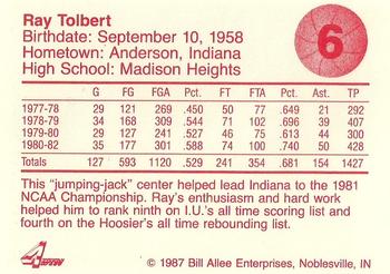 1986-87 Bank One Indiana Hoosiers All-Time Greats of IU Basketball (Series II) #6 Ray Tolbert Back