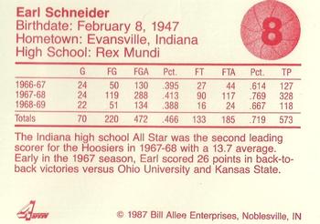 1986-87 Bank One Indiana Hoosiers All-Time Greats of IU Basketball (Series II) #8 Earl Schneider Back