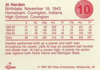 1986-87 Bank One Indiana Hoosiers All-Time Greats of IU Basketball (Series II) #10 Al Harden Back