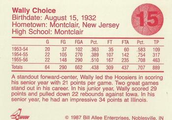 1986-87 Bank One Indiana Hoosiers All-Time Greats of IU Basketball (Series II) #15 Wally Choice Back