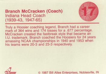 1986-87 Bank One Indiana Hoosiers All-Time Greats of IU Basketball (Series II) #17 Branch McCracken Back
