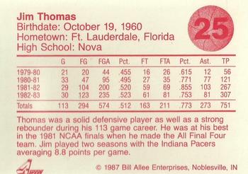 1986-87 Bank One Indiana Hoosiers All-Time Greats of IU Basketball (Series II) #25 Jim Thomas Back