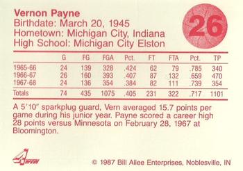 1986-87 Bank One Indiana Hoosiers All-Time Greats of IU Basketball (Series II) #26 Vern Payne Back