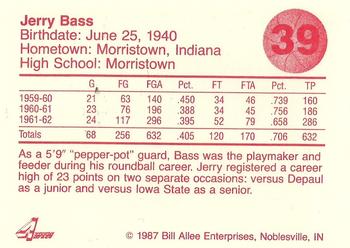 1986-87 Bank One Indiana Hoosiers All-Time Greats of IU Basketball (Series II) #39 Jerry Bass Back
