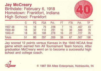 1986-87 Bank One Indiana Hoosiers All-Time Greats of IU Basketball (Series II) #40 Jay McCreary Back