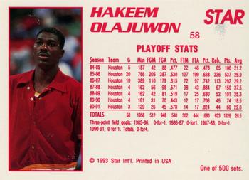 1992-93 Star Stellar #58 Hakeem Olajuwon Back