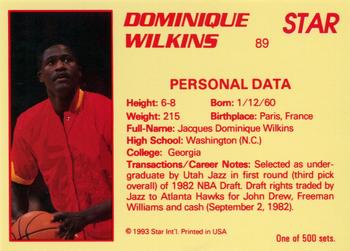 1992-93 Star Stellar #89 Dominique Wilkins Back