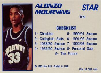 1992-93 Star Stellar #109 Alonzo Mourning Back