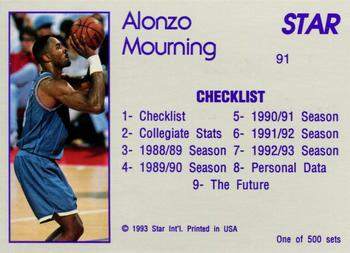 1992-93 Star Nova #91 Alonzo Mourning Back