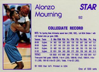 1992-93 Star Nova #92 Alonzo Mourning Back