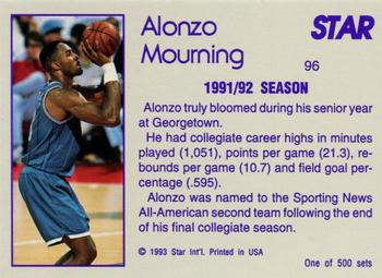 1992-93 Star Nova #96 Alonzo Mourning Back