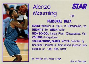 1992-93 Star Nova #98 Alonzo Mourning Back