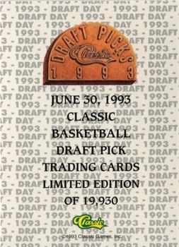 1993 Classic Draft Picks - Draft Day Woodgrain #NNO Jamal Mashburn Back