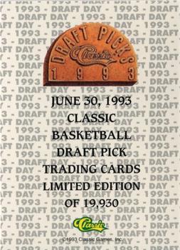 1993 Classic Draft Picks - Draft Day Woodgrain #NNO Rodney Rogers Back