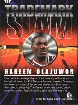 1997-98 Score Board Autographed - Trademark Slam #TS7 Hakeem Olajuwon Back