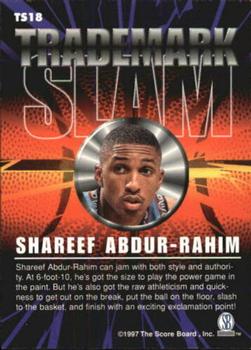 1997-98 Score Board Autographed - Trademark Slam #TS18 Shareef Abdur-Rahim Back