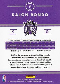 2015-16 Donruss #14 Rajon Rondo Back