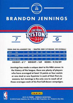 2015-16 Donruss #26 Brandon Jennings Back