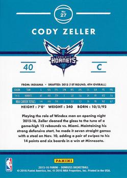 2015-16 Donruss #27 Cody Zeller Back