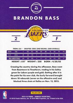 2015-16 Donruss #42 Brandon Bass Back