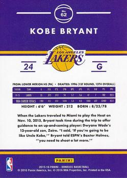 2015-16 Donruss #62 Kobe Bryant Back