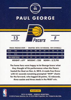 2015-16 Donruss #96 Paul George Back