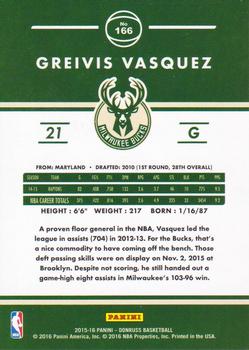 2015-16 Donruss #166 Greivis Vasquez Back