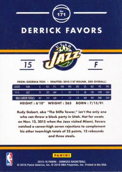 2015-16 Donruss #171 Derrick Favors Back