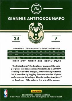 2015-16 Donruss #176 Giannis Antetokounmpo Back
