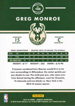2015-16 Donruss #186 Greg Monroe Back