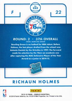 2015-16 Donruss #222 Richaun Holmes Back