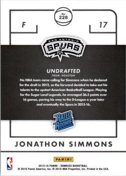 2015-16 Donruss #228 Jonathon Simmons Back