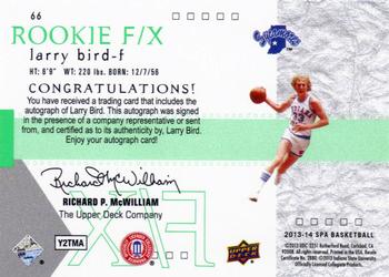2013-14 SP Authentic - 2001-02 SP Rookie F/X Autographs #66 Larry Bird Back