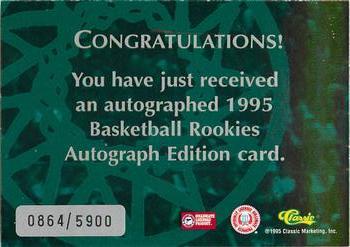 1995 Classic Rookies - Autograph Edition Autographs #NNO Cory Alexander Back
