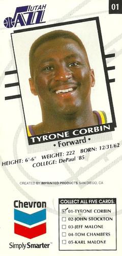 1992-93 Chevron Utah Jazz #1 Tyrone Corbin Back