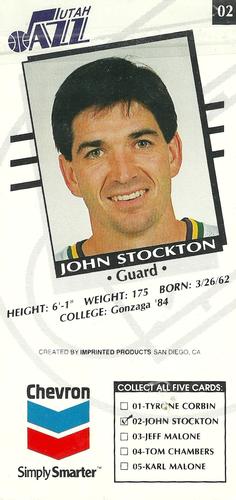 1992-93 Chevron Utah Jazz #2 John Stockton Back