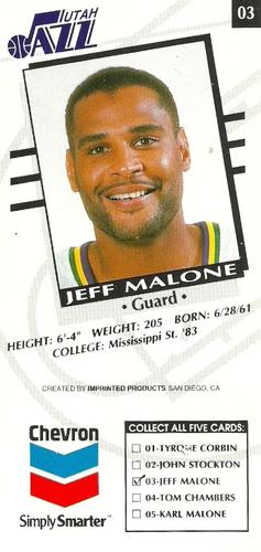 1992-93 Chevron Utah Jazz #3 Jeff Malone Back