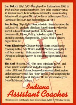 1993-94 Indiana Hoosiers #15 Dan Dakich / Ron Felling / Norm Ellenberger / Tim Garl Back