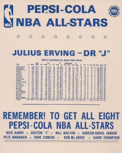 1977-78 Pepsi All-Stars #NNO Julius Erving Back