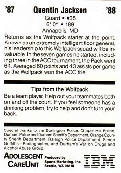 1987-88 NC State Wolfpack Police #NNO Quentin Jackson Back