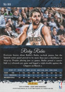 2015-16 Panini Court Kings - Sapphire #33 Ricky Rubio Back
