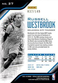 2015-16 Panini Totally Certified - Mirror Red #27 Russell Westbrook Back