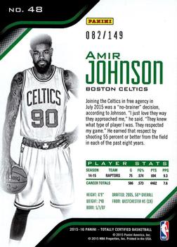 2015-16 Panini Totally Certified - Mirror Red #48 Amir Johnson Back